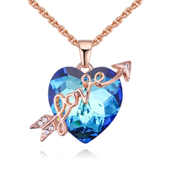Simple Feather Boutique Jewelry - Swarovski Elements Blue Crystal Love Necklace